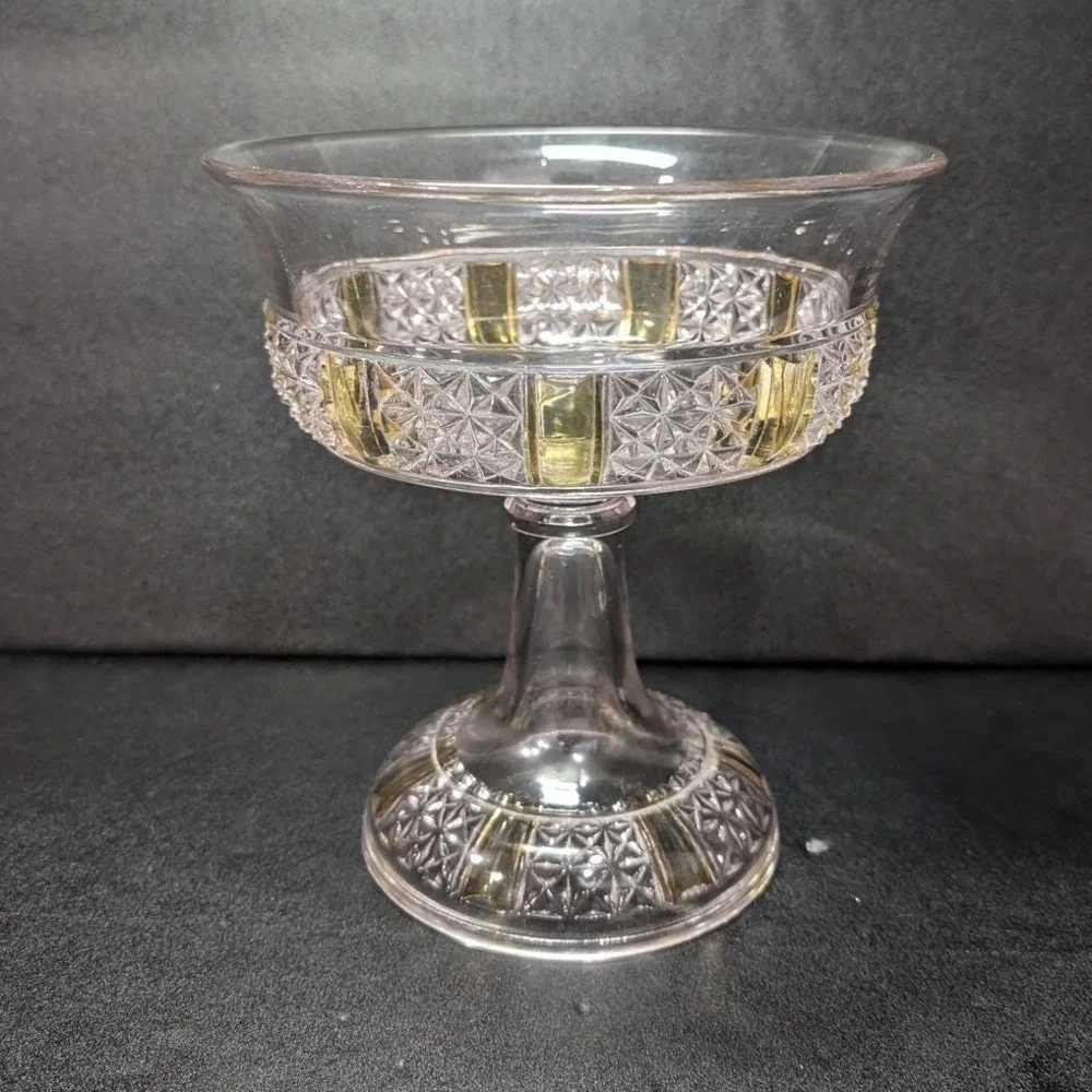 EAPG Yellow Paneled Compote, Antique Footed Serving Dish Replacement Centerpiece